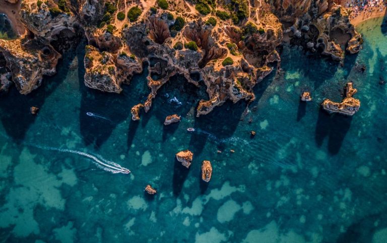 Aerial view of Algarve coast line.