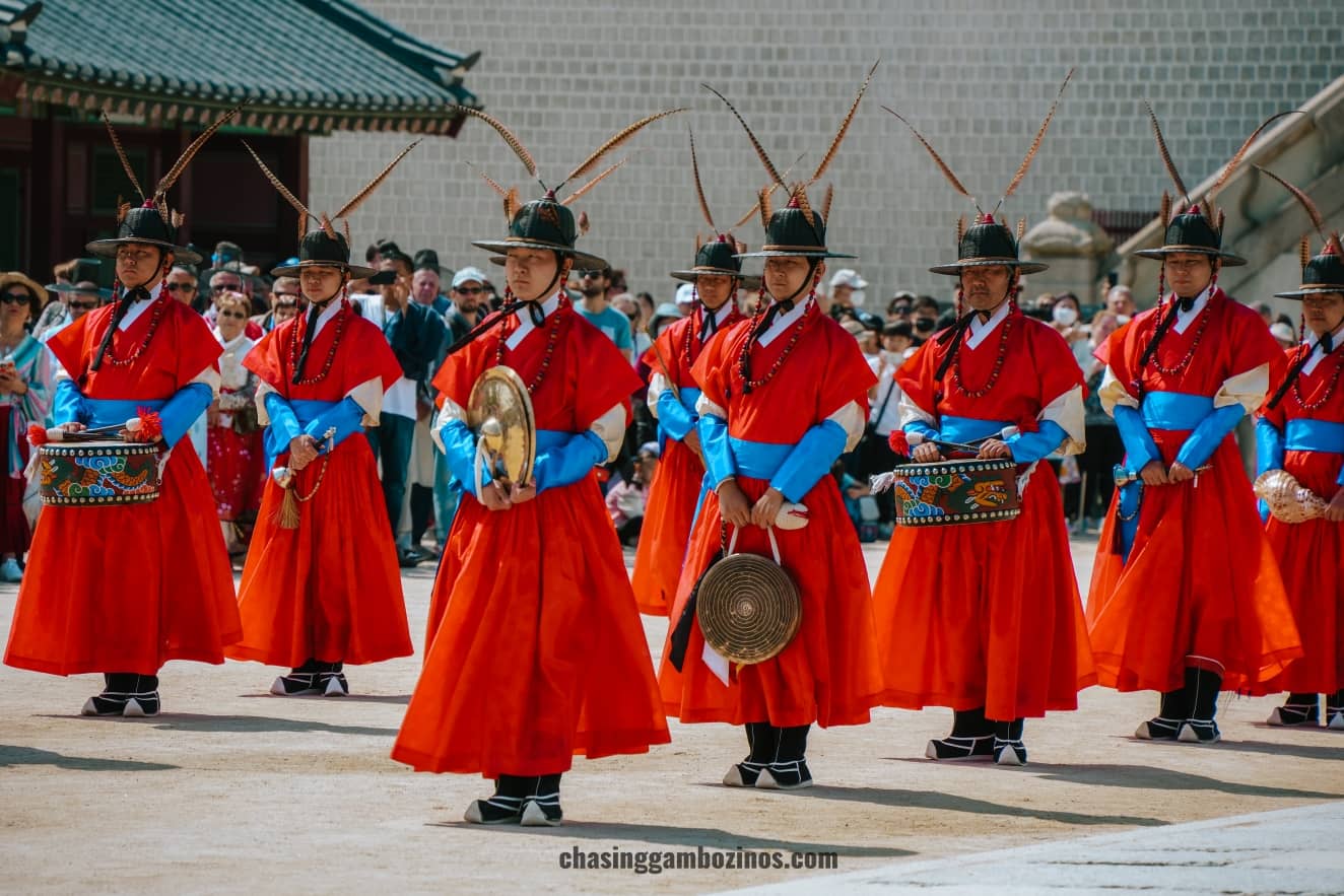 Change of the guard at Gyeongbokgung Palace, one of the best free things to see in Seoul, South Korea