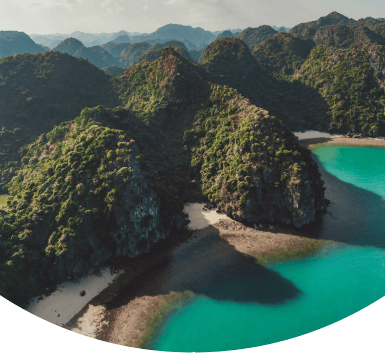 Aerial view of Halong Bay, where the best Vietnam cruises take place.