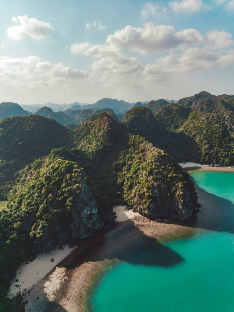 Aerial view of Halong Bay, where the best Vietnam cruises take place.