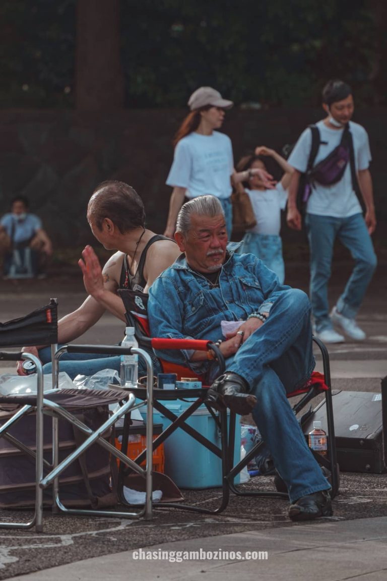 Japanese rockabilly sitting in Yoyogi Park Tokyo.