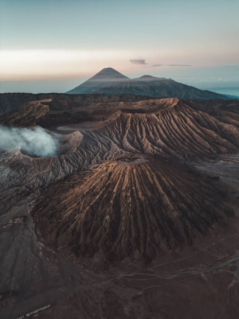 Bromo Tengger Semeru National Park seen from the viewpoint at sunrise, prior to the hike to Mount Bromo.