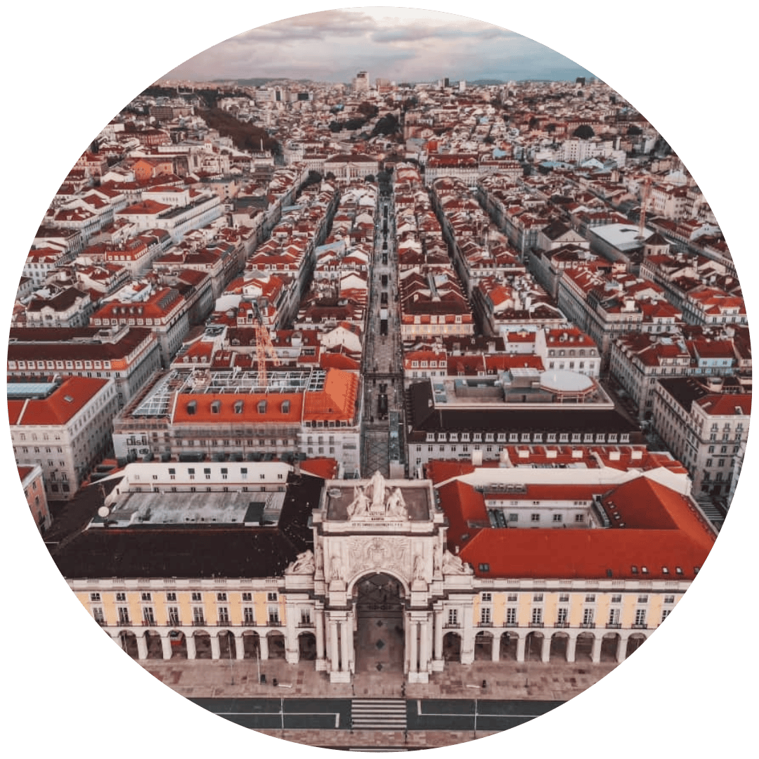 Imagem aérea da Praça do Comércio em Lisboa, Portugal.