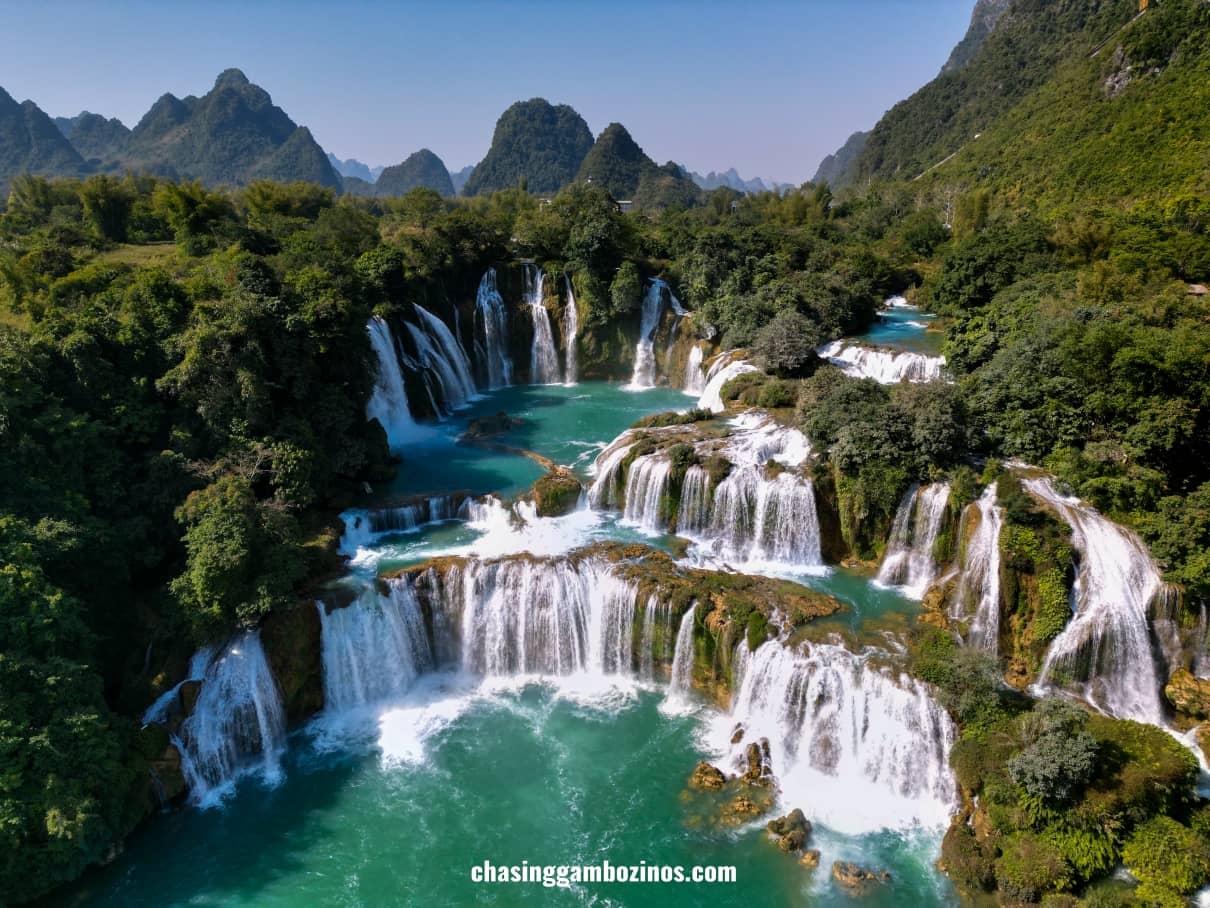 Aerial view of the Ban Gioc waterfall, in northern Vietnam.