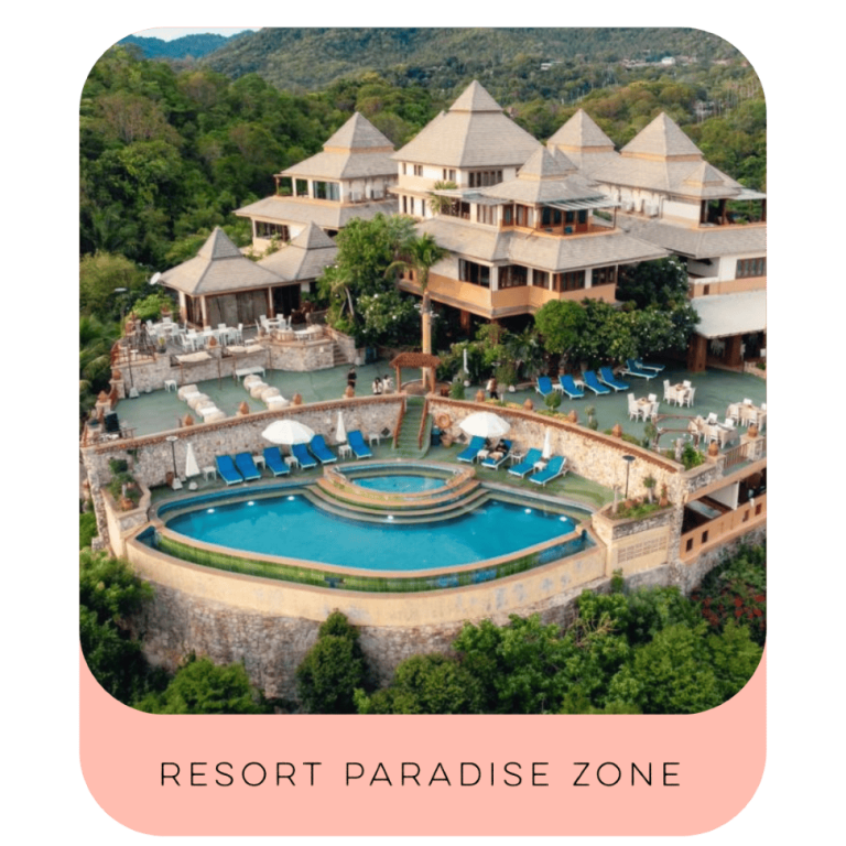 Pool and facade of one of the best places where to stay in Koh Tao for stunning views, Ko Tao Resort Paradise Zone.