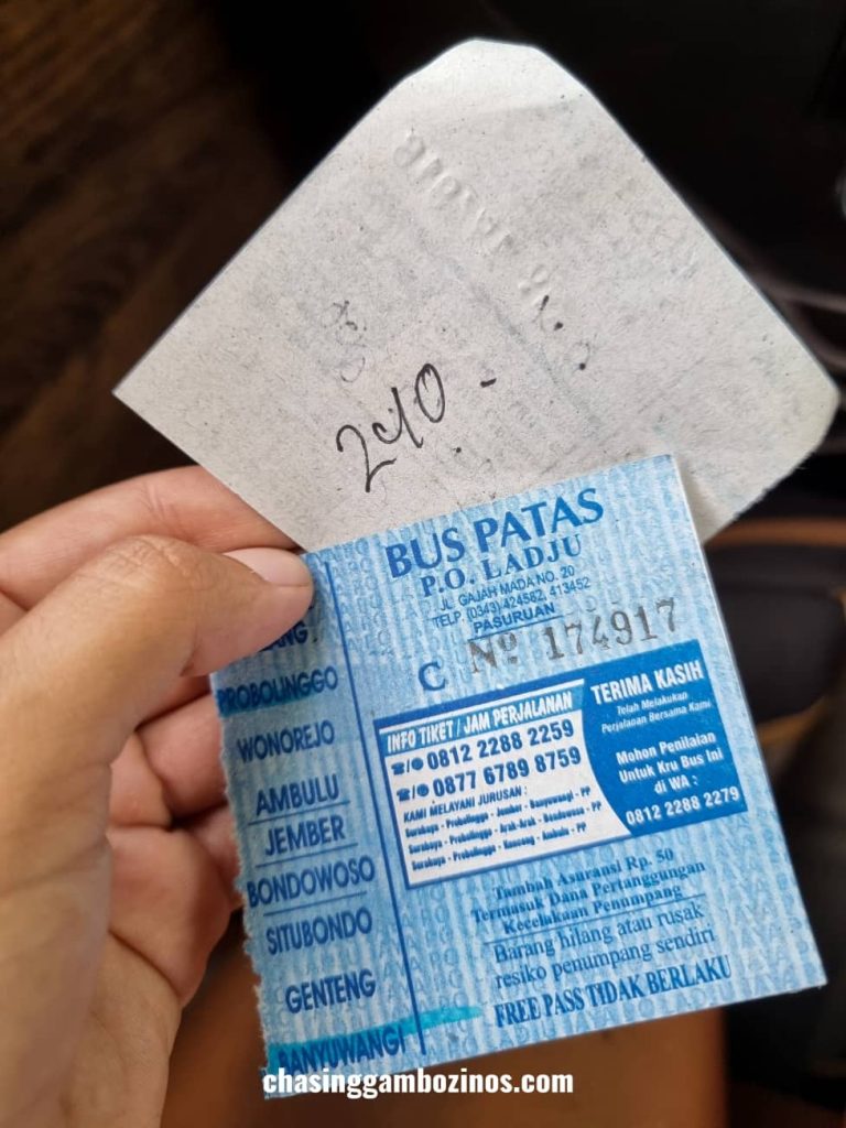 Bus tickets to Banyuwangi, common on any East Java itinerary.