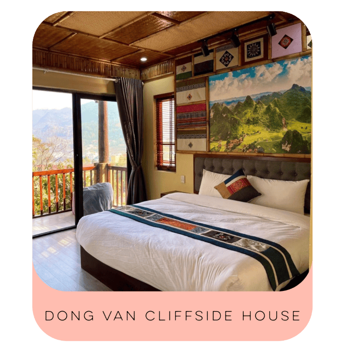 Bedroom at Dong Van Cliffside house, one of the best accommodations in Ha Giang loop.