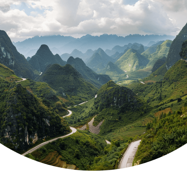 Cover of the Ha Giang Loop guide which features a view of the mountainous area observed from the route.