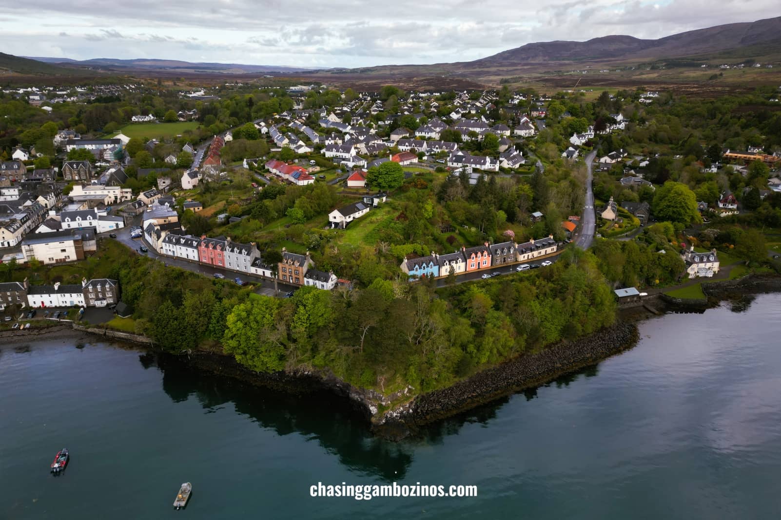 Drone photo of Portree, in the Isle of Skye.