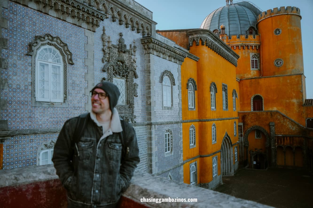 man visiting the Pena Palace in Sintra with an affordable ticket.