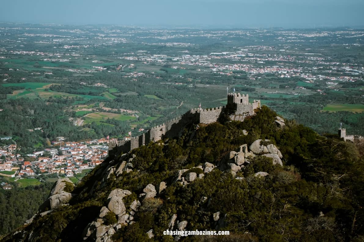 aerial view of moorish castle in Sintra.