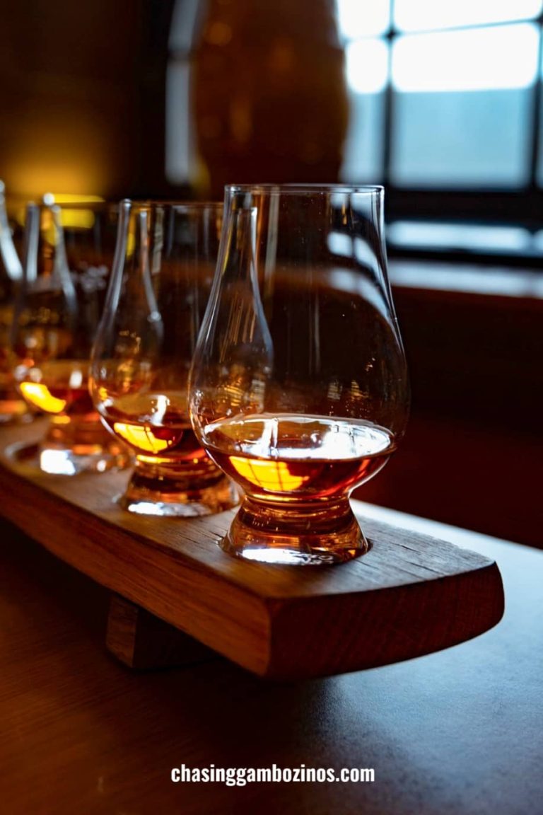 Copos durante uma prova de whisky escocês, uma atividade perfeita para incluir num itinerário de Edimburgo.